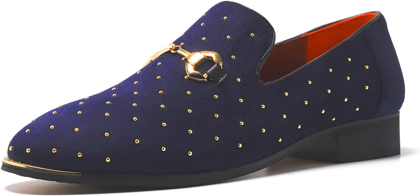 

Мужские замшевые лоферы LCQL с золотыми заклепками, вечерние туфли-слипоны для танцев, размеры 7-12,5, синий