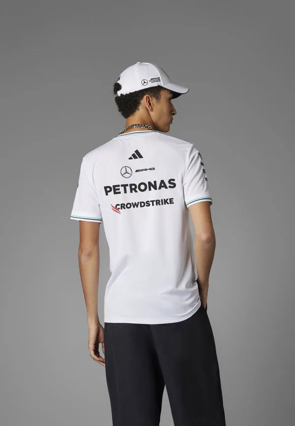 Мужская футболка mercedes amg petronas formula one с принтом, белая, с изображением пилота. Adidas Originals, White Black — фото 2