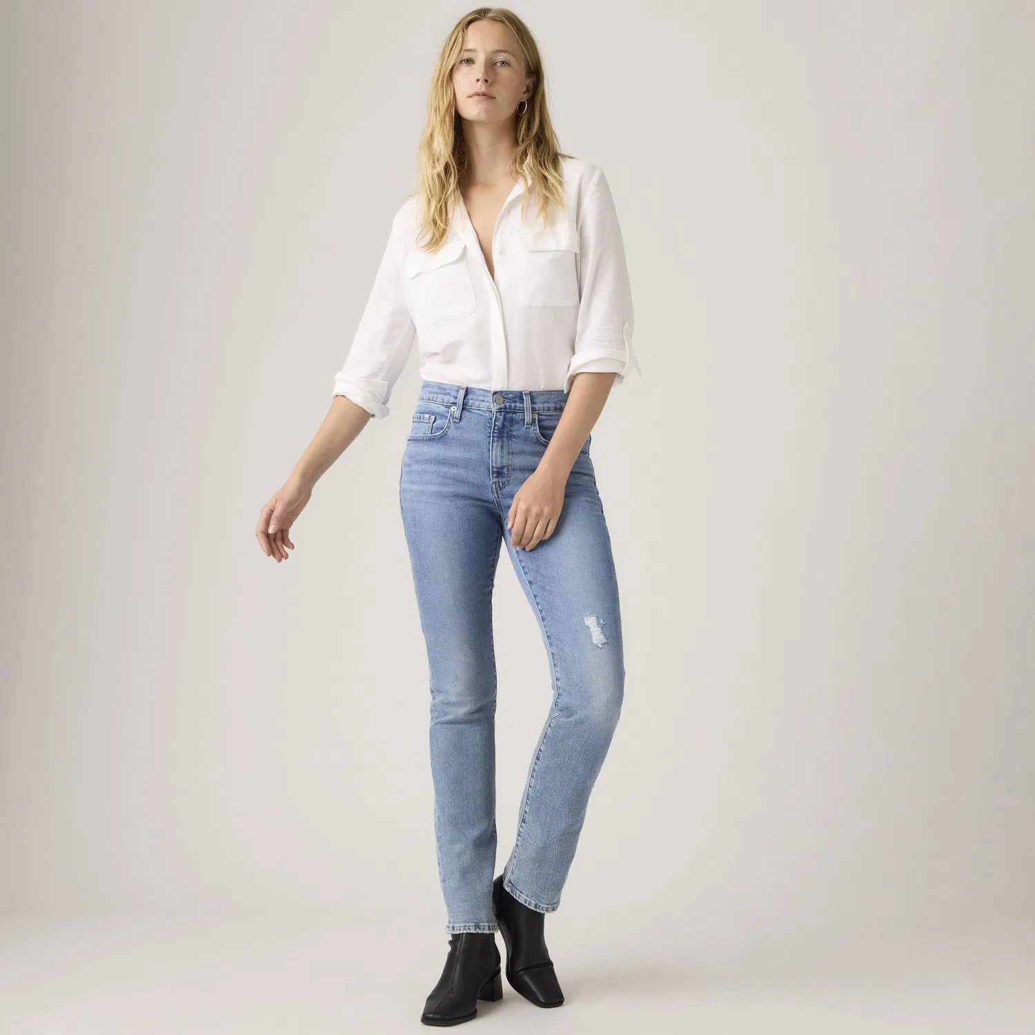 Женские джинсы Candiani с высокой посадкой и прямым кроем, модель 724 Levi's, Medium Wash
