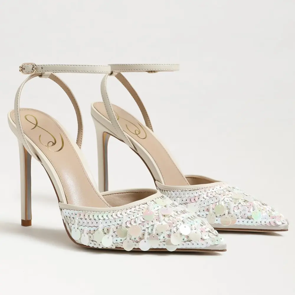 Туфли-лодочки Sam Edelman Avril Pump US 6 Ivory Sequin с ремешком на щиколотке и каблуком-стилетом KHD650
