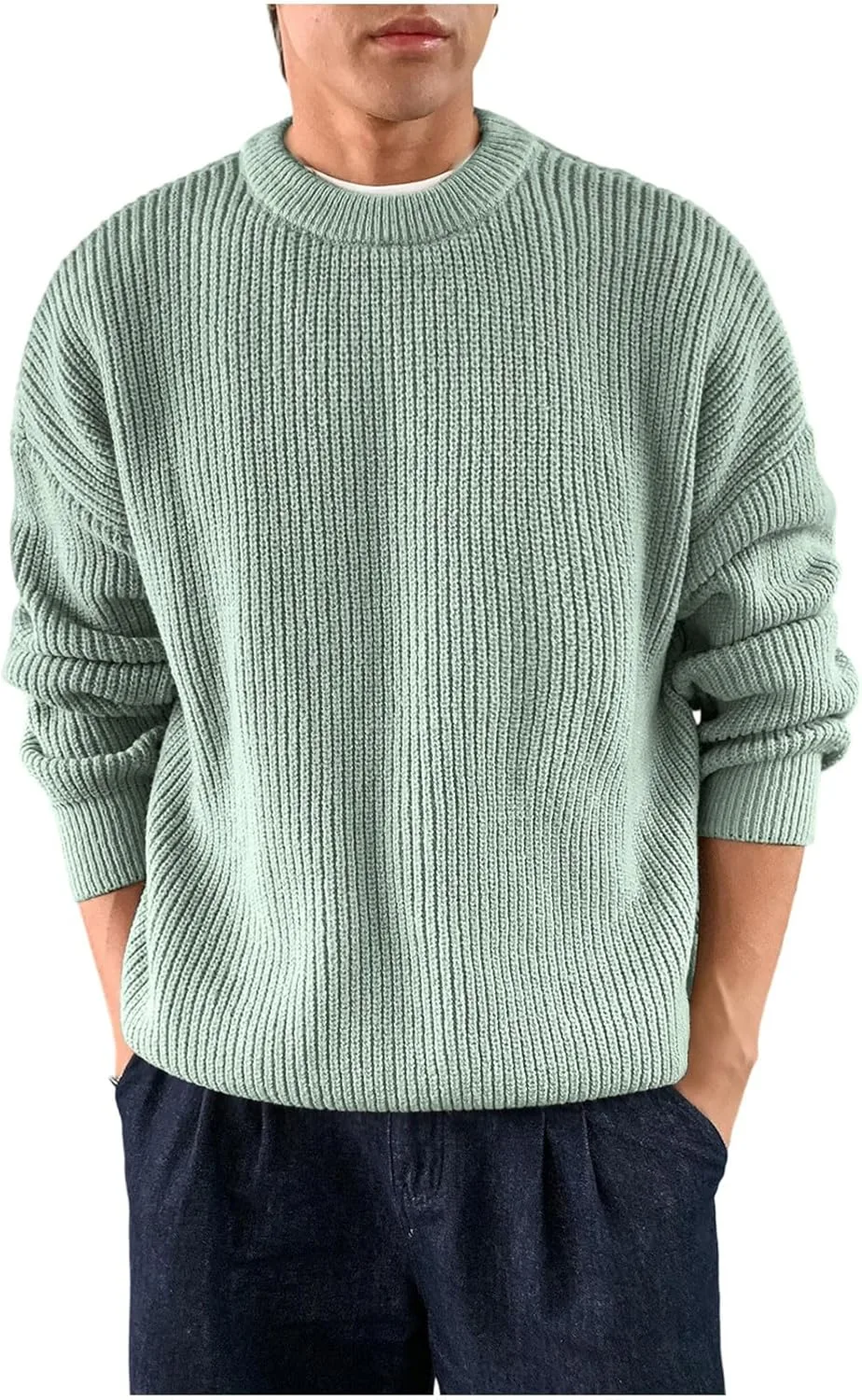 Мужской свитер с круглым вырезом, длинными рукавами, slim fit