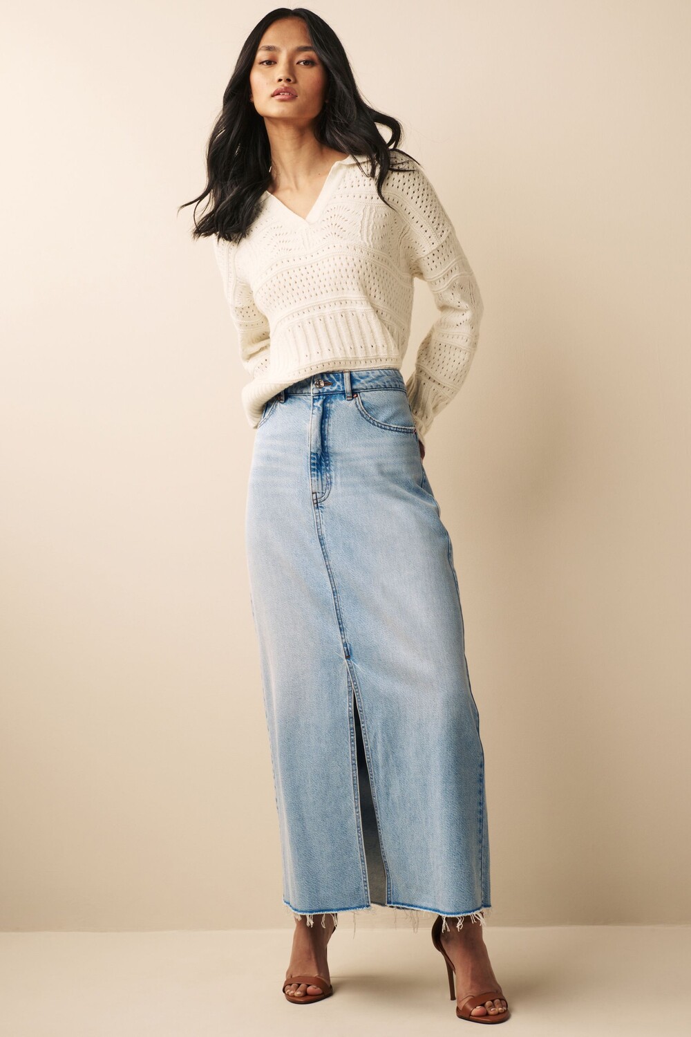 

Джинсовая юбка макси Next, синий