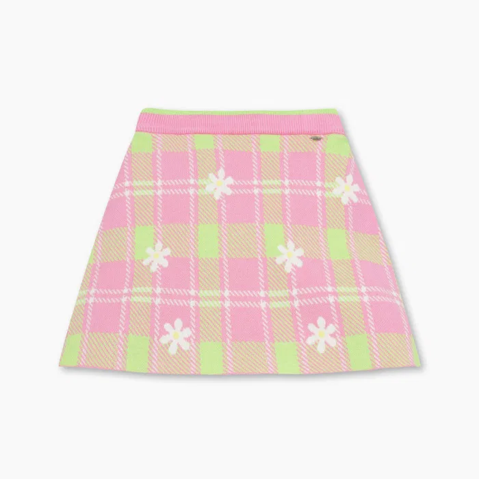 Детская жаккардовая юбка в цветочную клетку розовая от Benetton Kids