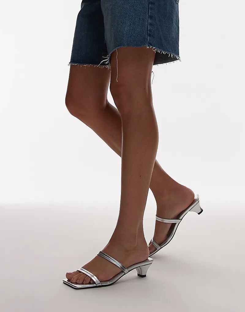 Мюли Topshop Izzy на конусном каблуке серебристого цвета — фото 4
