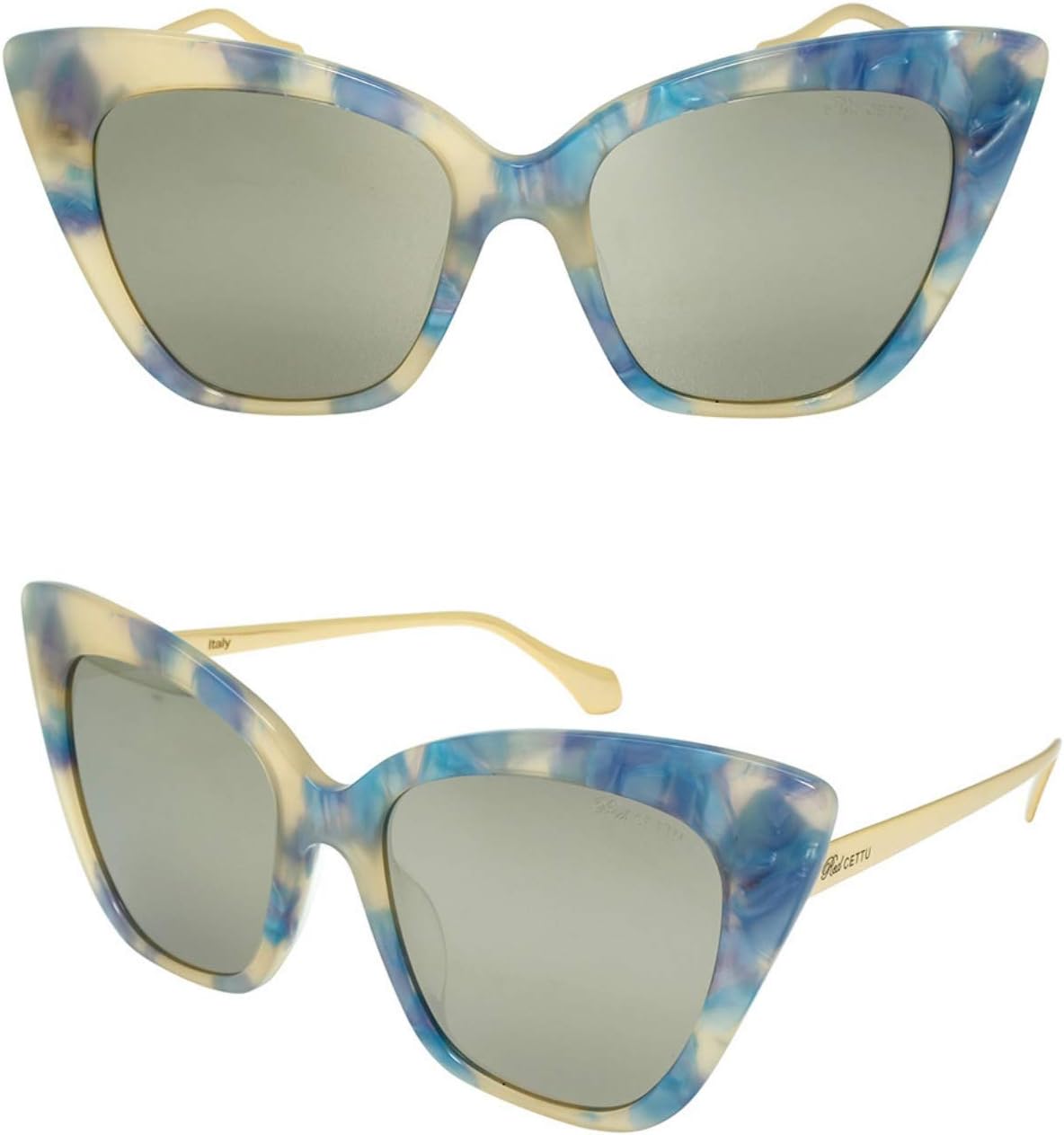 

Модные женские солнцезащитные очки Edge I-Wear ручной работы из ацетата в оправе «кошачий глаз» с линзами UV 400 CR39 HME06-CR39-1118 (BUDEMI.kgm) EDGEIWEAR, Blue White Frame/Gold Mirrored Cr39 Lens