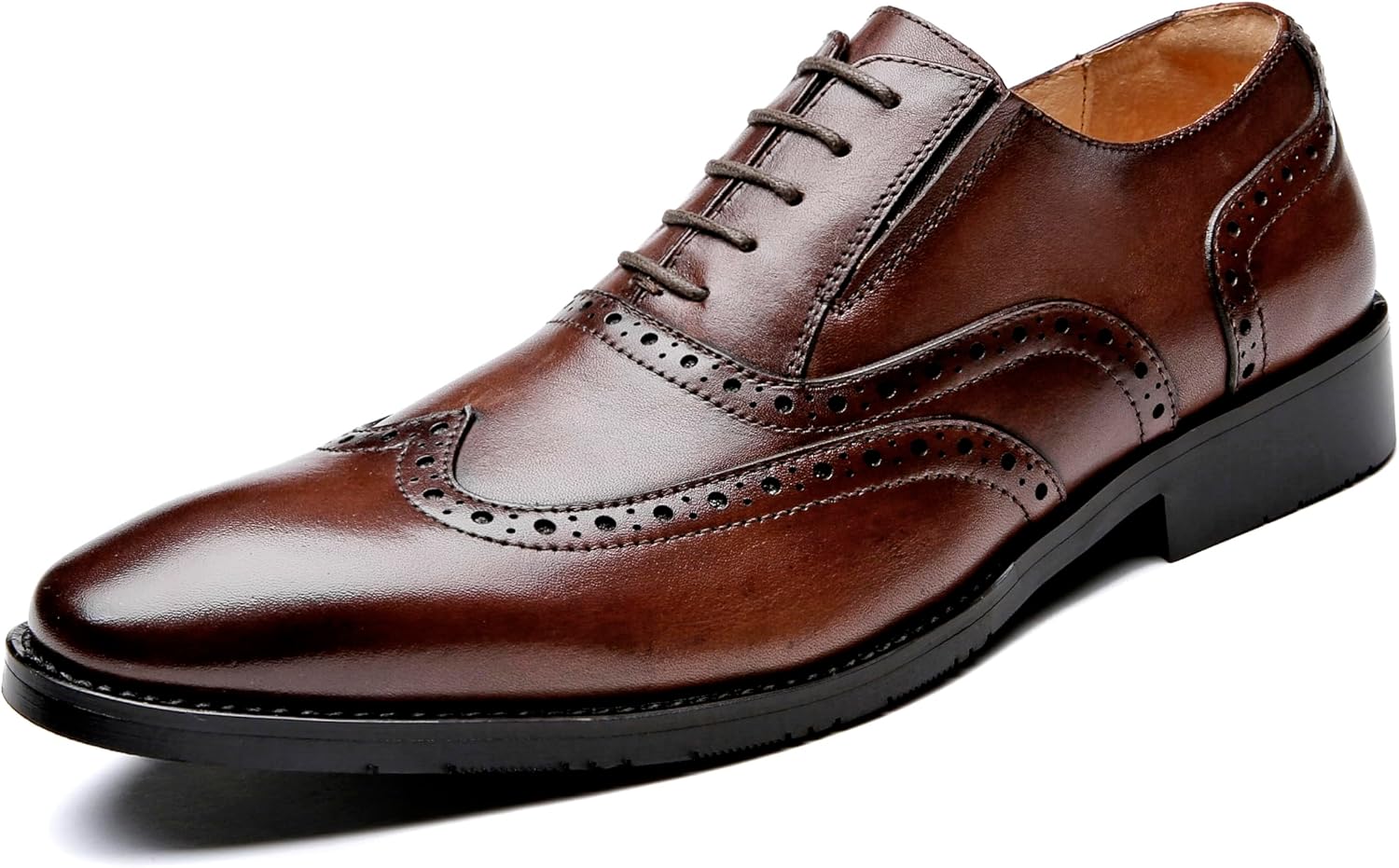 

Мужские оксфорды Santimon из натуральной кожи, формальные туфли с крыльями, модные повседневные дерби для делового стиля, коричневый