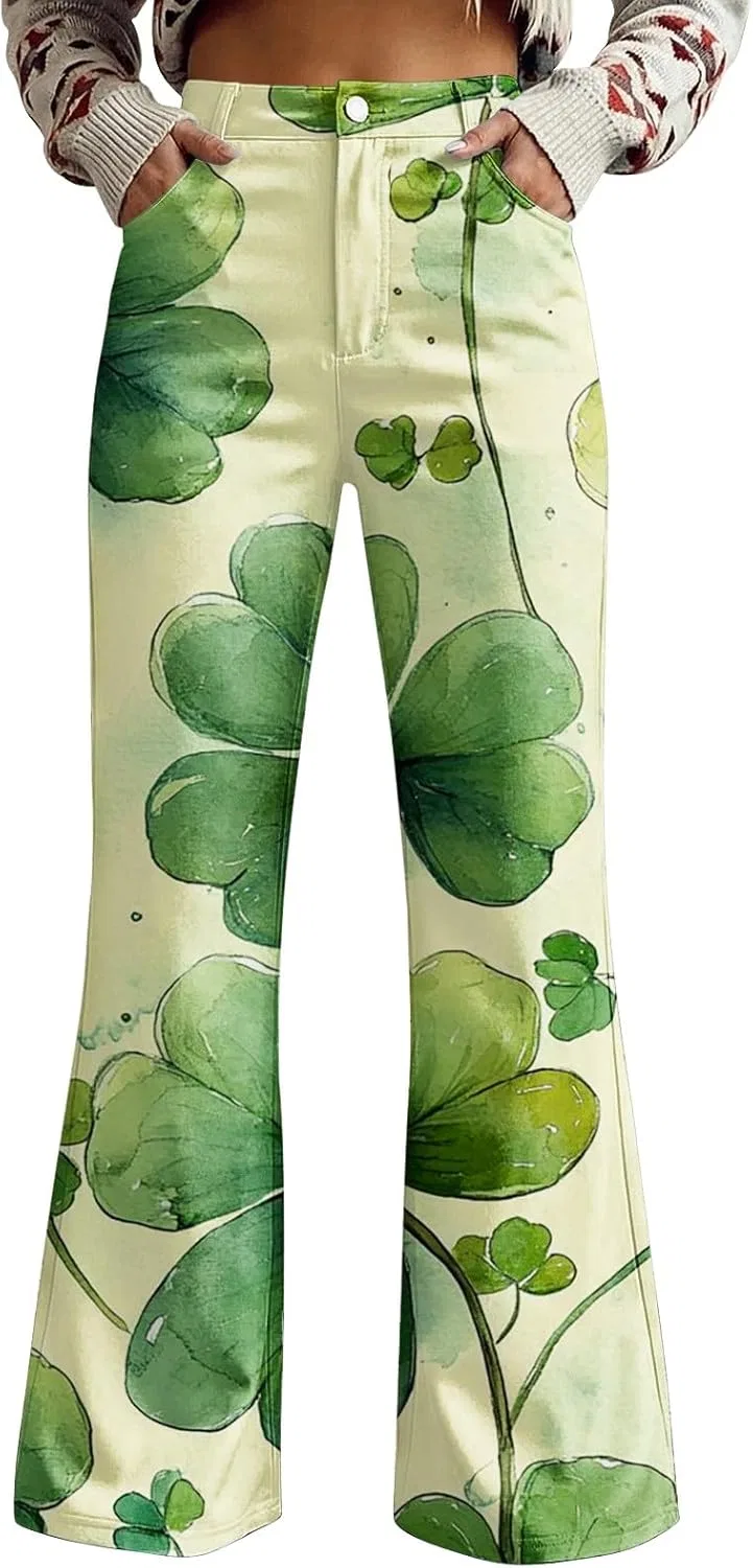 Джинсы клеш с принтом St Patricks Day, бежевый
