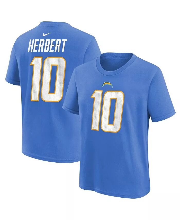 

Футболка Big Boys Justin Herbert Powder Blue Los Angeles Chargers с именем и номером игрока Nike, синий