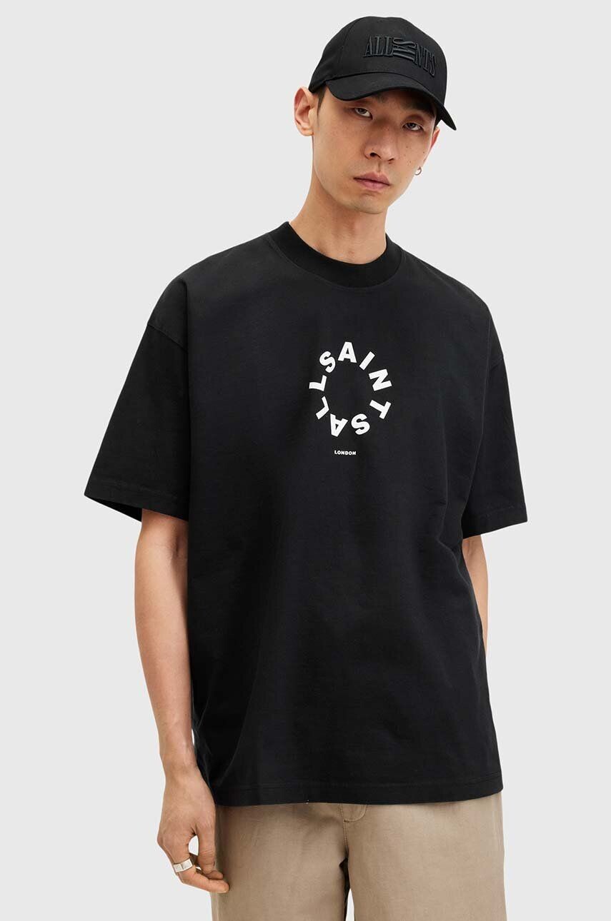 

Хлопковая футболка AllSaints TIERRA SS CREW, черный