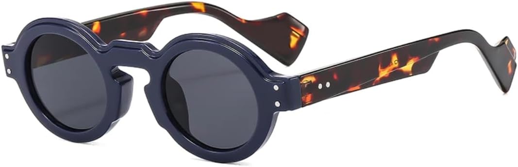 

Круглые солнцезащитные очки для женщин и мужчин в стиле панк, двухцветные, ретро, ​​с заклепками, модные солнцезащитные очки с прозрачными линзами и защитой от УФ-излучения UV400 SZVVBKK, Blue