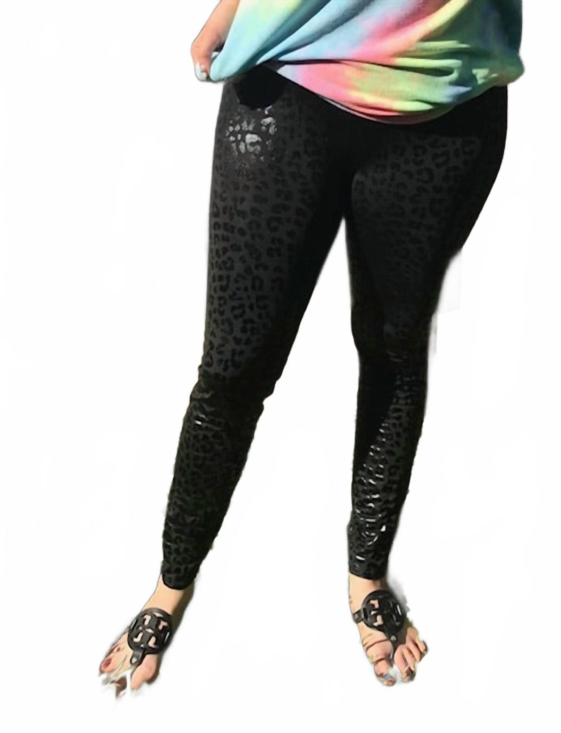 

Черные леопардовые колготки без стопы Shirley Stone