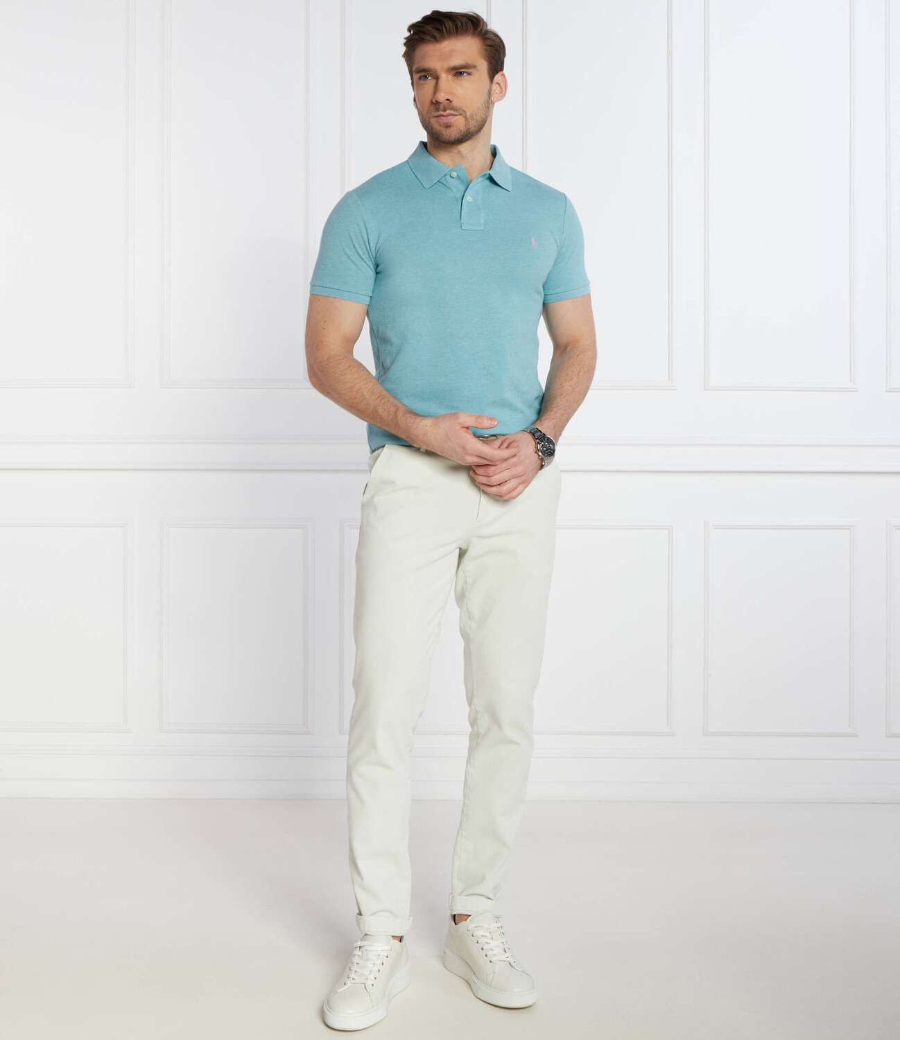 Поло POLO RALPH LAUREN Slim Fit, бирюзовый — фото 2