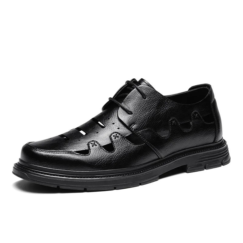 G.N.SHIJIA Повседневные кожаные туфли мужские low top черные/коричневые — фото 4