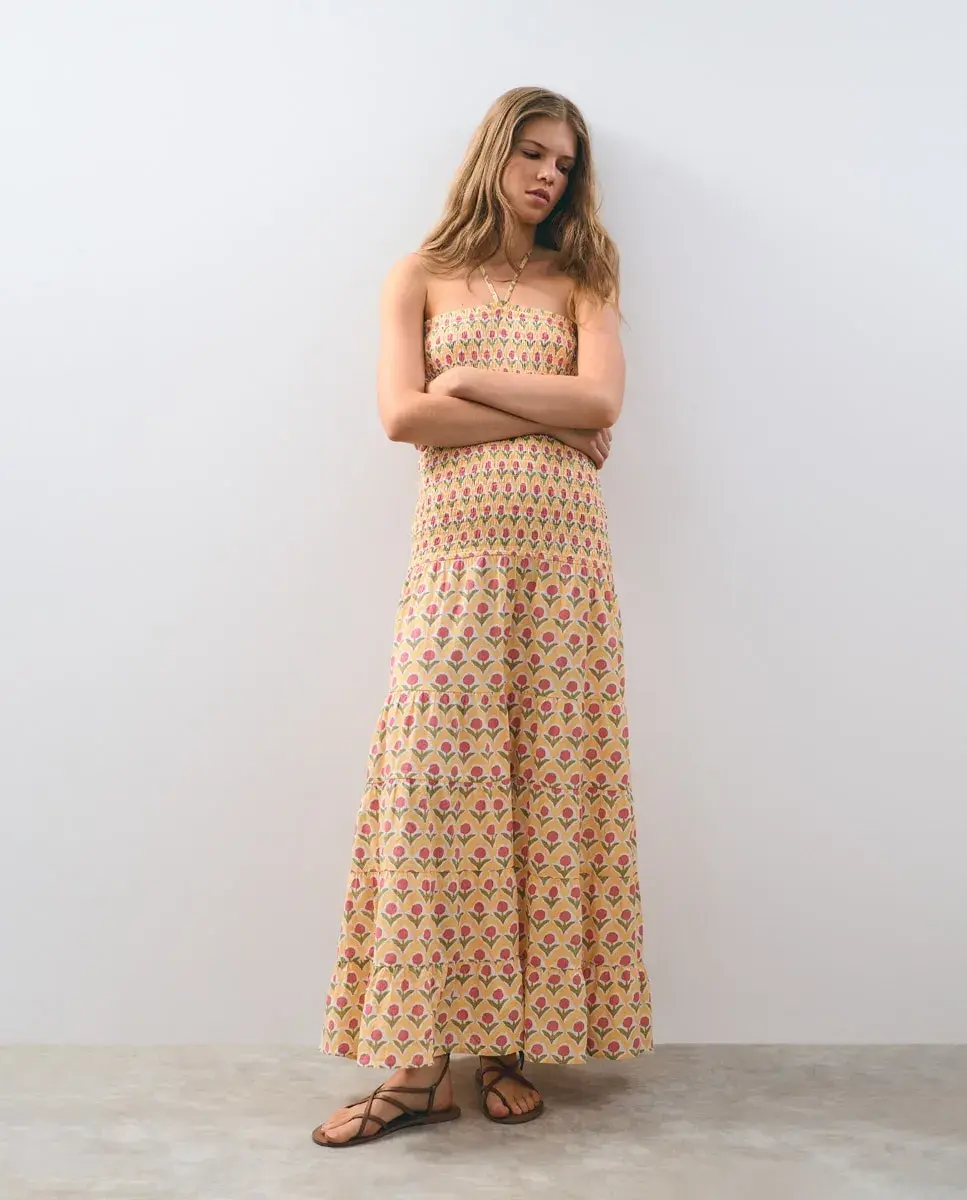 

Женское длинное платье с принтом Brownie, желтый