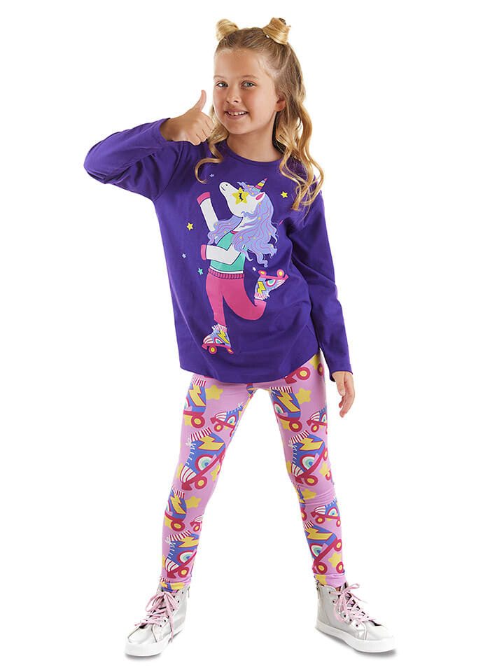 

Лонгслив Denokids 2tlg. Outfit Skate Unicorn, цвет Lila/Rosa