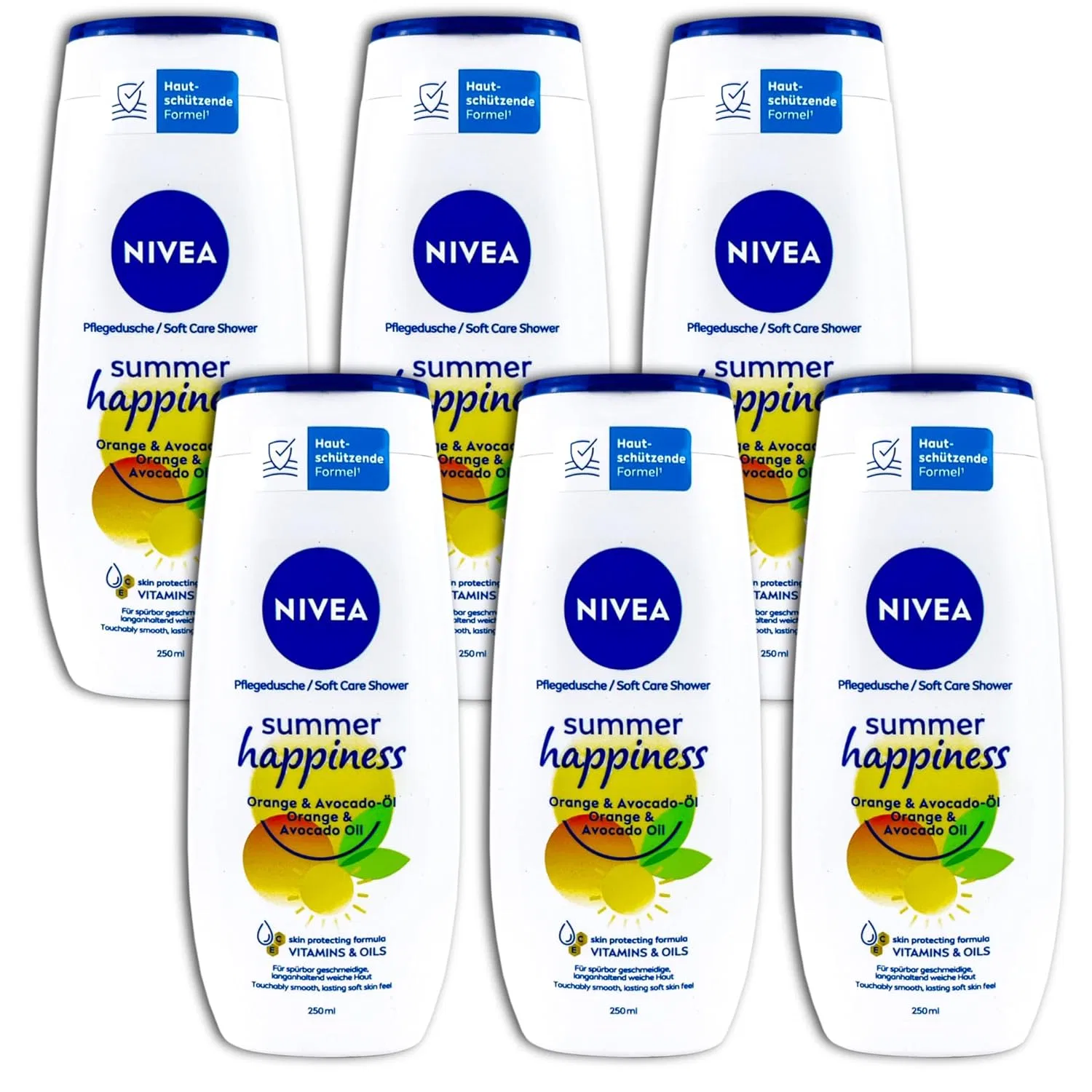 Гель для душа NIVEA Summer Happiness с апельсином и маслом авокадо, 6 x 250 мл Nivea