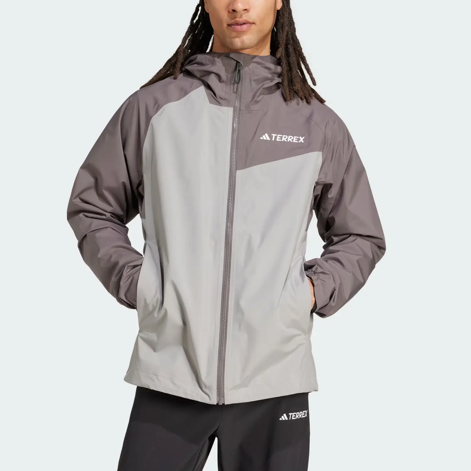 Adidas Куртка мужская дождезащитная, Pure Ice Gray/Charcoal Gray/Black — фото 3