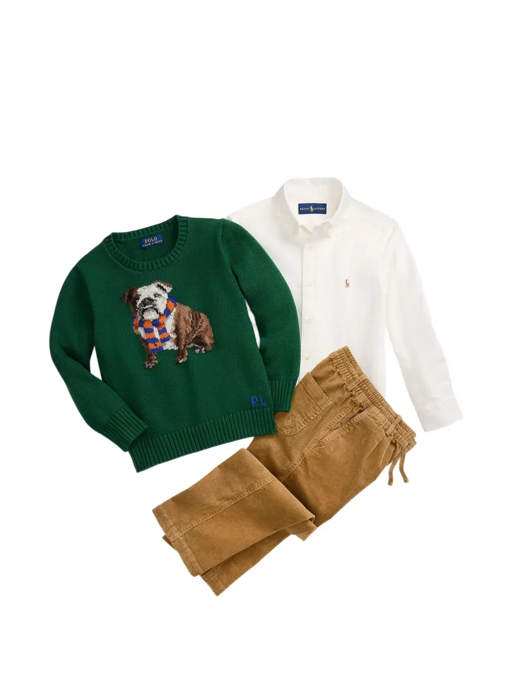 Свитер с изображением бульдога, связанный интарсией Polo Ralph Lauren Kids, зеленый — фото 3