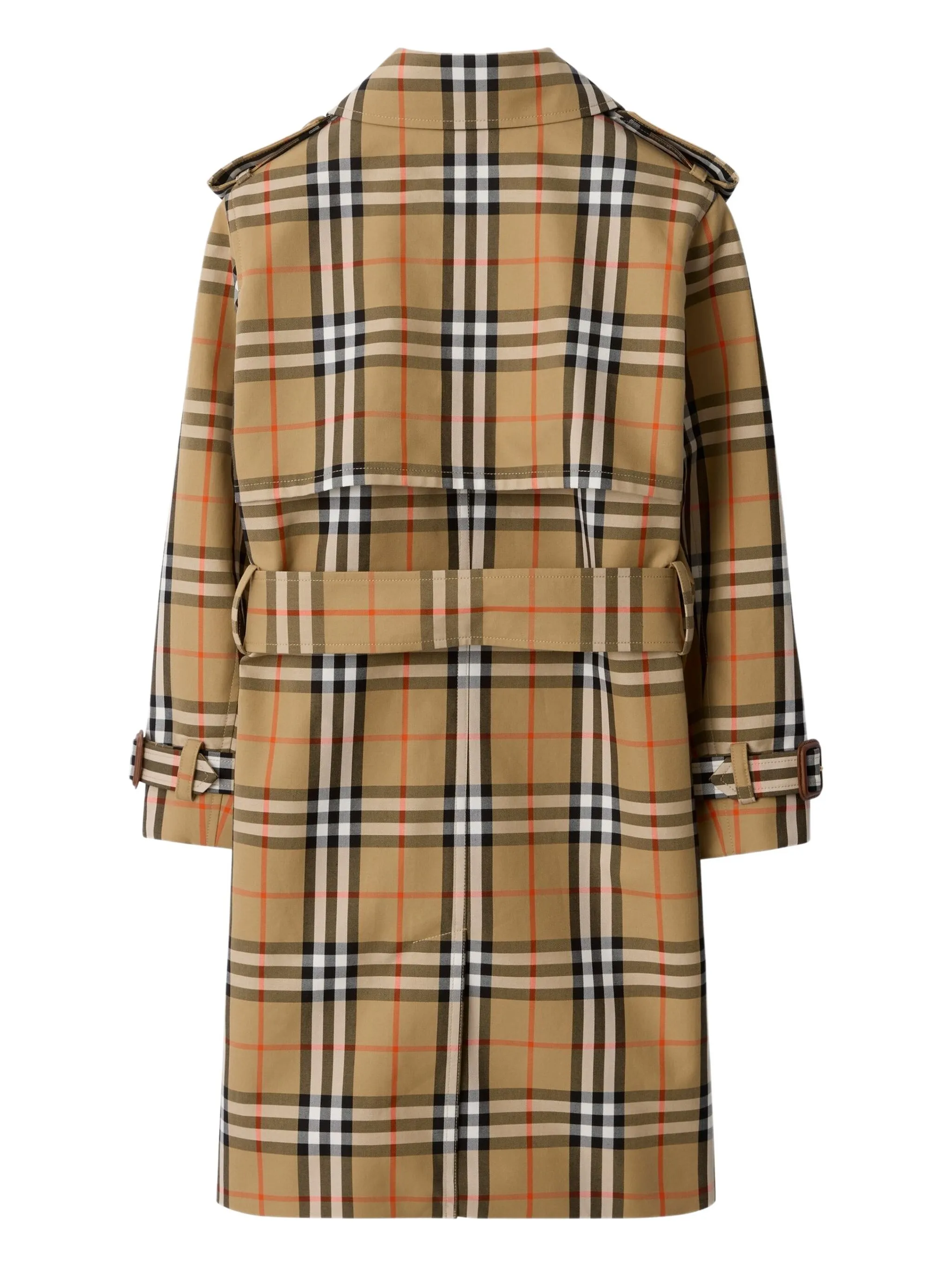 Двубортный тренч в клетку Burberry Kids, нейтральный — фото 2