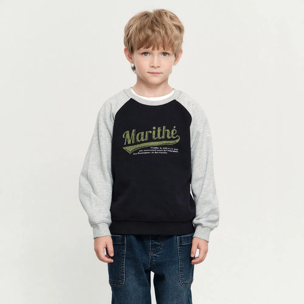Детский винтажный бейсбольный свитшот-реглан Marithé Kids серый меланж