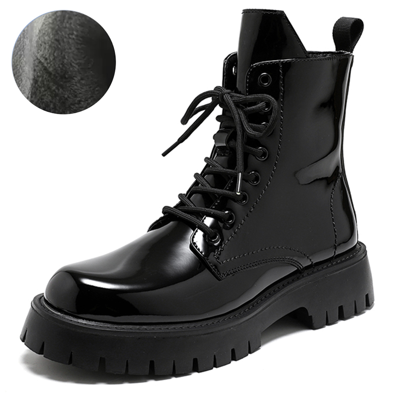 

V05 Короткие мартинсы мужские черные глянцевые с флисовой подкладкой, цвет Black, Shiny[Fleece-Lined]