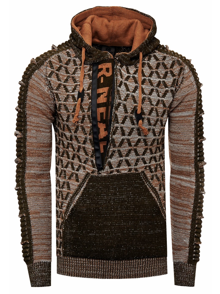 

Толстовка с капюшоном из плотной вязки с застежкой-молнией на 1/2 цвета хаки Rusty Neal