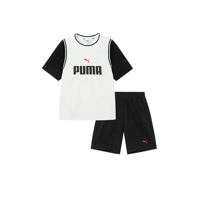 Детская повседневная спортивная футболка с круглым вырезом PUMA, Black White Tone 00391