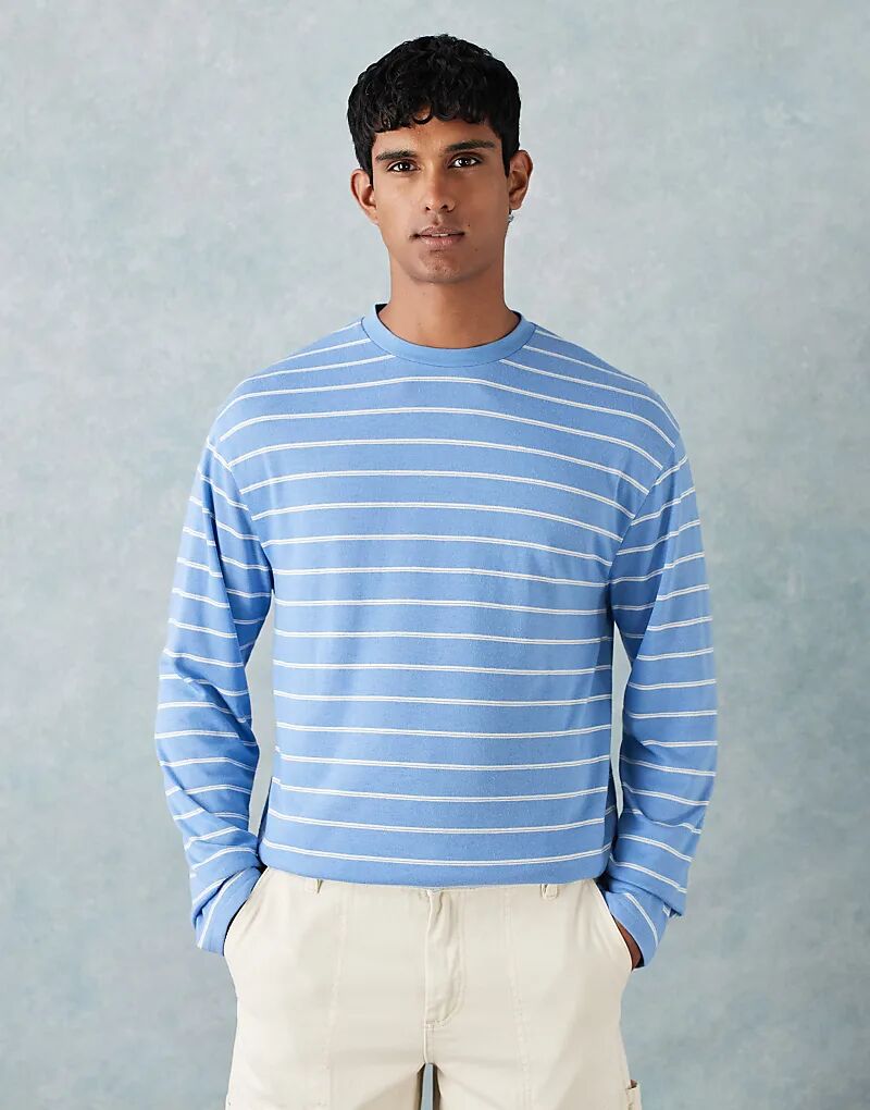 

Свободная футболка с длинными рукавами ASOS DESIGN в сине-белую полоску