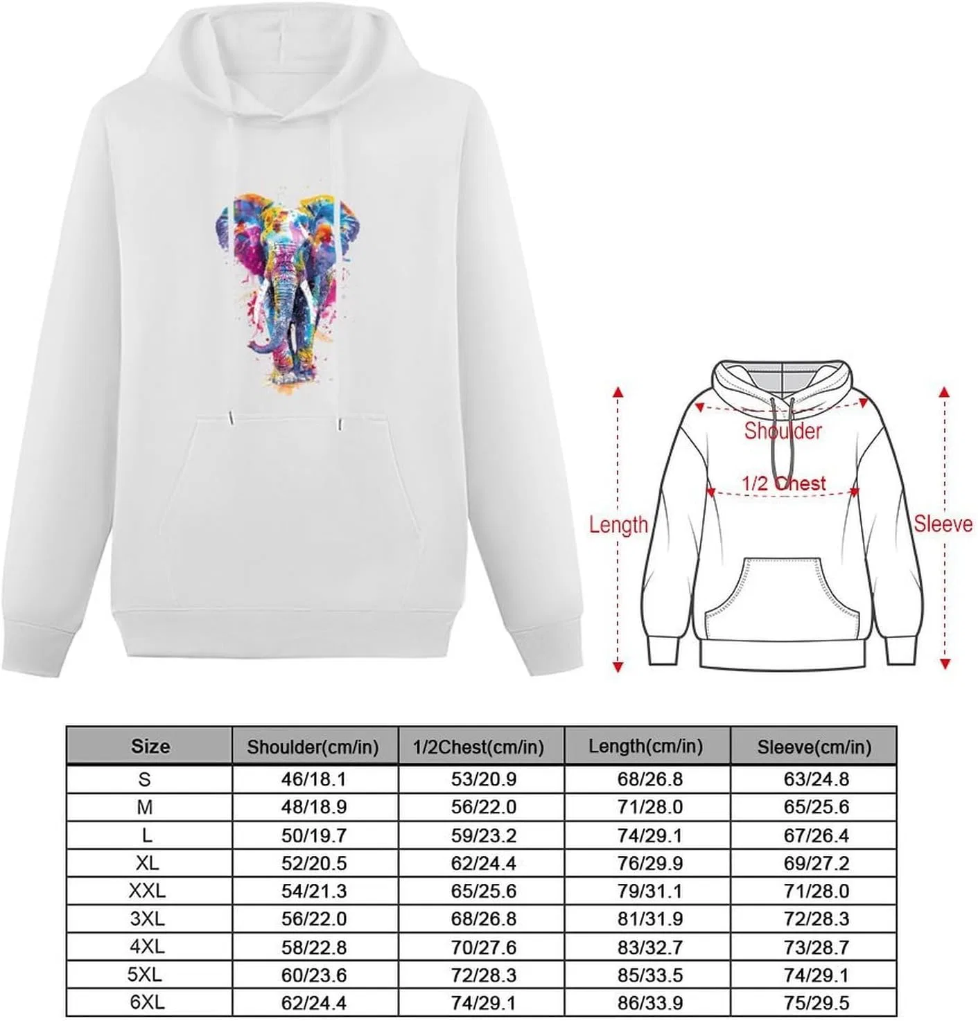 Толстовка унисекс с длинным рукавом и принтом «Слон в акварельном стиле», легкая, свободная, с карманом — фото 2
