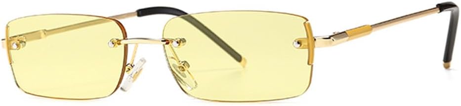 

Узкие прямоугольные солнцезащитные очки для мужчин, без оправы, металлические, небольшие, в стиле ретро, ​​солнцезащитные очки для мужчин с защитой от УФ-излучения UV400 VFDHN, Gold With Yellow