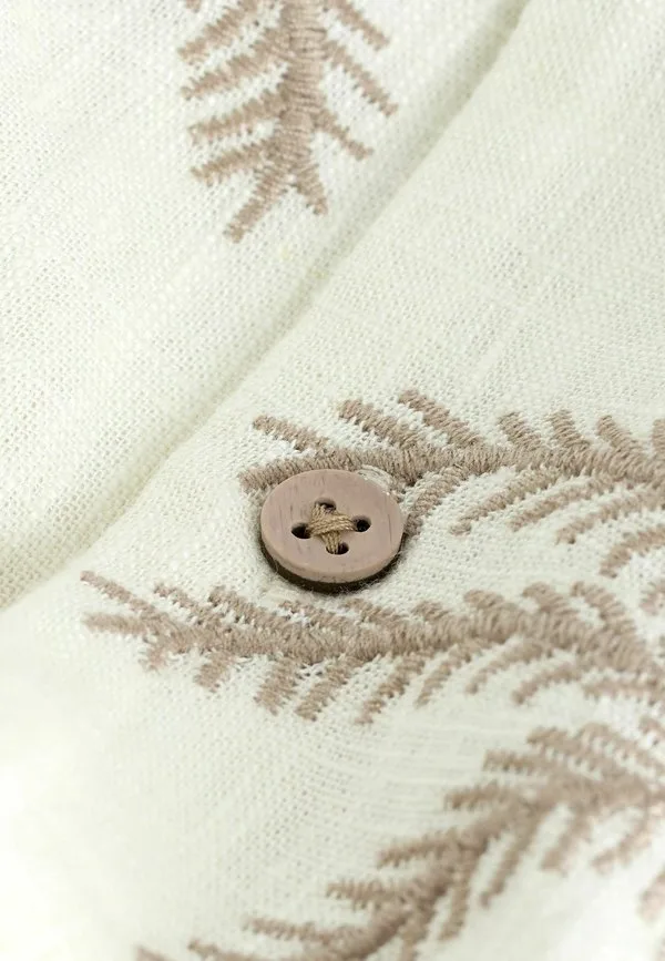 Рубашка стандартного кроя с коротким рукавом и отложным воротником Next, Ecru Palm Embroidery — фото 3
