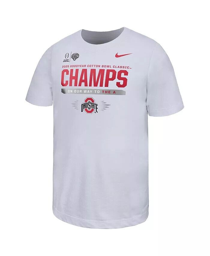 

Футболка раздевалки чемпионов хлопковой чаши Big Boys and Girls White Ohio State Buckeyes College Football Playoff 2025 Nike