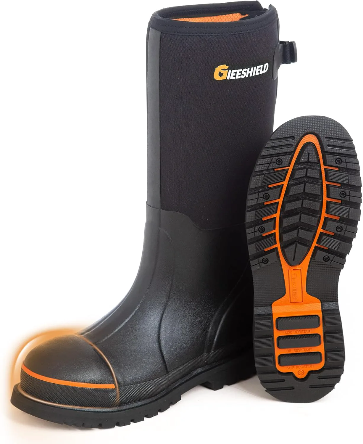 

Мужские резиновые рабочие ботинки с стальным носком и сталью в подошве, водонепроницаемые и противоскользящие, 6 мм неопрен, прочные коричневые резиновые ботинки для строительства, фермерства, производства, размеры 7-14 GIEESHIELD, черный