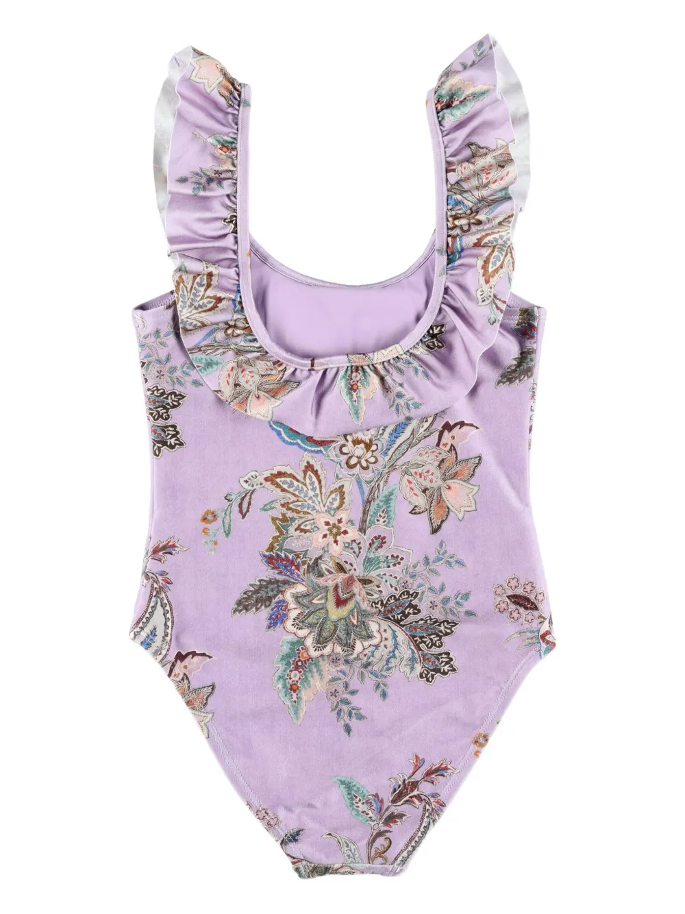 Слитный купальник с оборками Zimmermann Kids, фиолетовый — фото 2