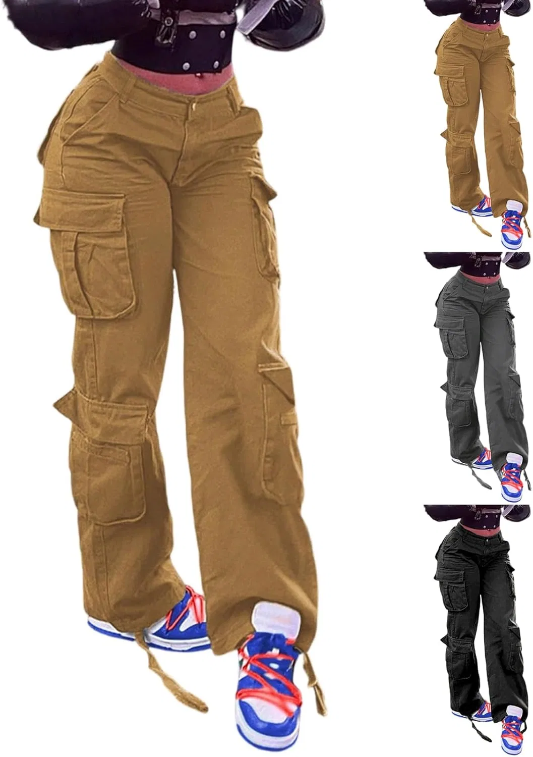 Джинсы карго с завышенной талией, Wide Leg, Khaki