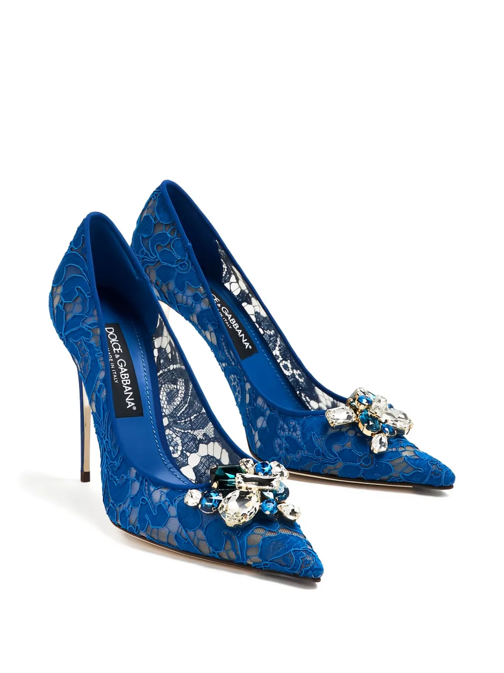 Туфли-лодочки Rainbow Lace, 105 мм, украшенные драгоценными камнями DOLCE & GABBANA, синий — фото 2