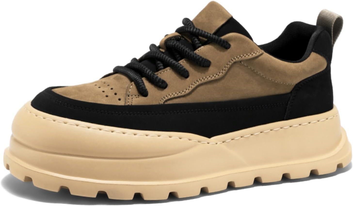 

Мужские удобные повседневные кроссовки для прогулок и поездок на работу - массивная противоскользящая подошва, коричневые и черные дышащие с перфорацией носка, замшеподобные, с петлей на пятке Kelibasi