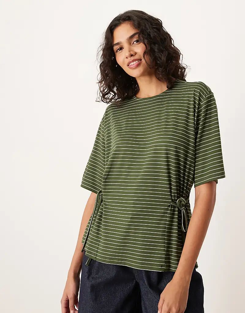 

Зеленая полосатая футболка с завязками по бокам от ASOS DESIGN