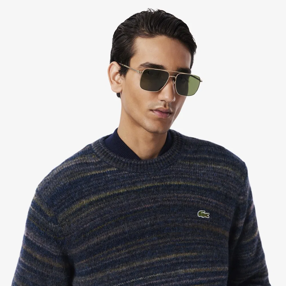 Мужской свитер с круглым вырезом и полосками тёмно-синий от Lacoste — фото 2