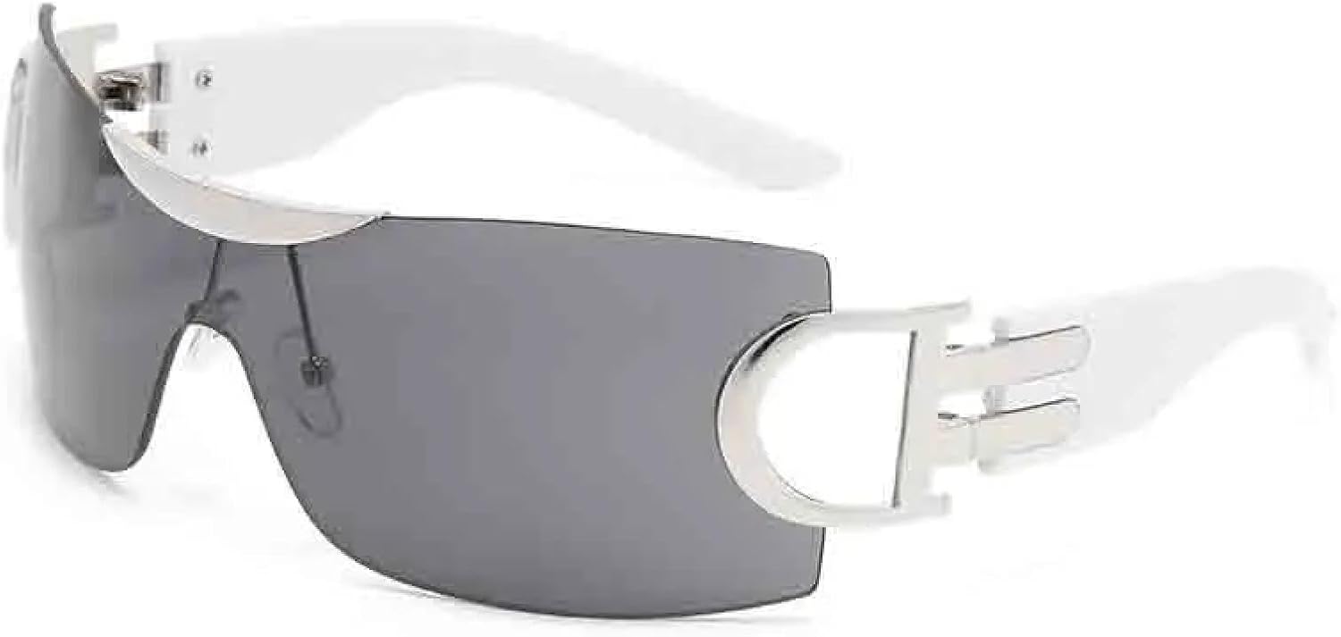 

Винтажные роскошные безрамочные спортивные солнцезащитные очки в стиле панк для мужчин и женщин, цельные, модные и стильные, с защитой от УФ-излучения UV400 TKKTLLT, Silver Gray