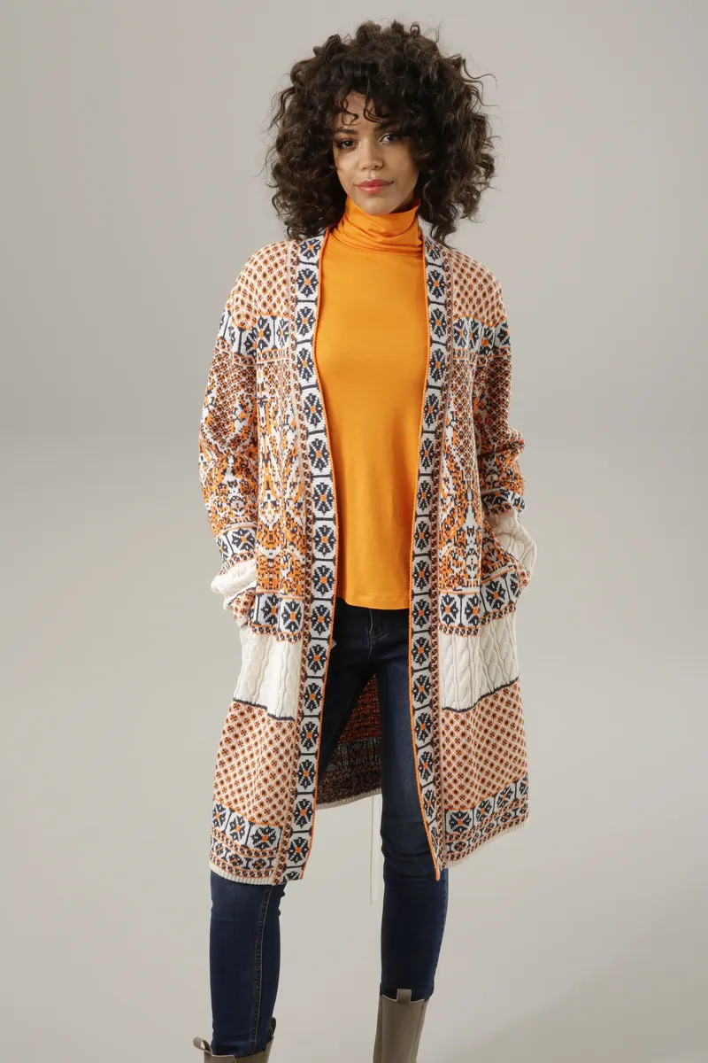 

Кардиган Aniston CASUAL в модном миксе узоров, цвет Wollweiß-Orange-Marine