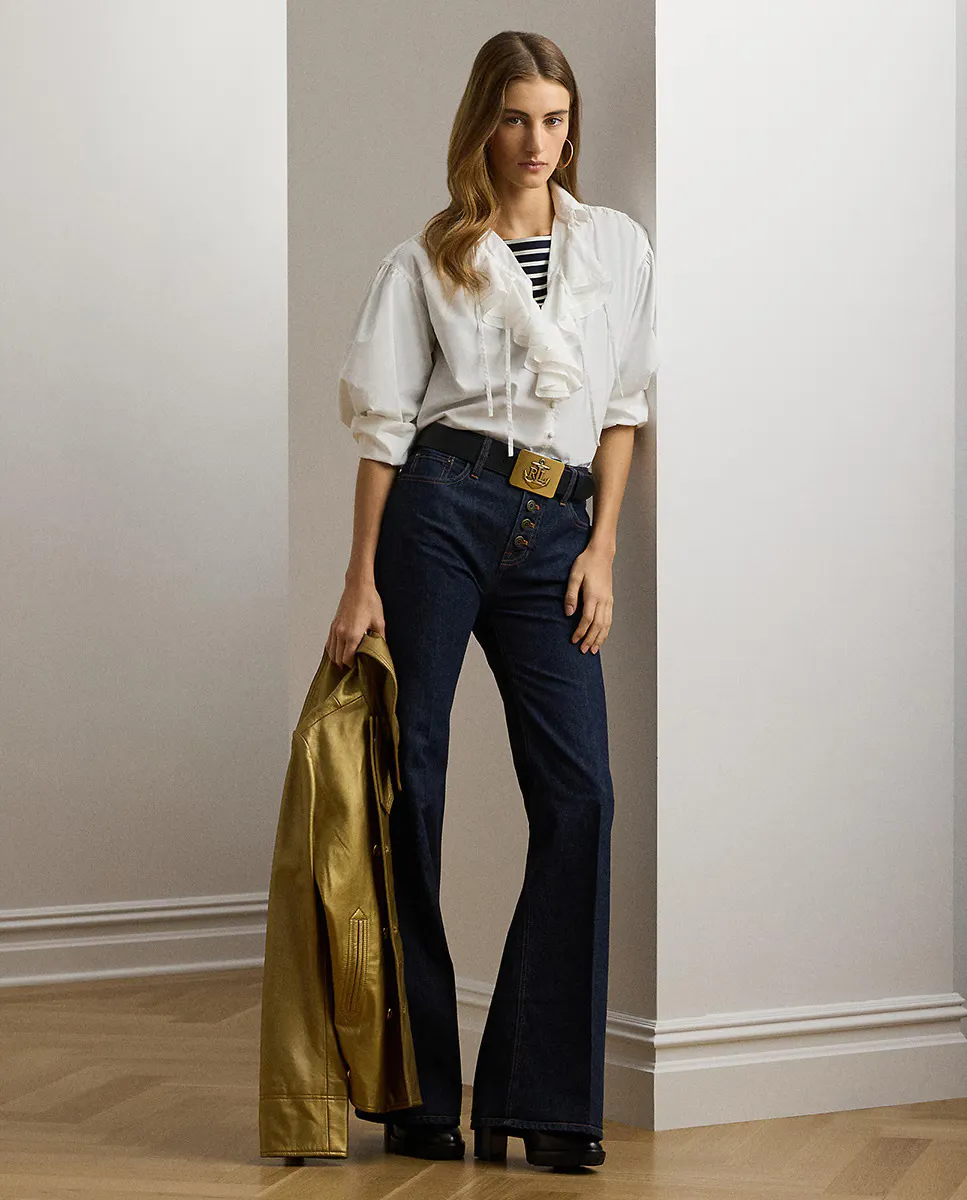 

Женские хлопковые брюки-клеш с высокой талией Lauren Ralph Lauren, синий