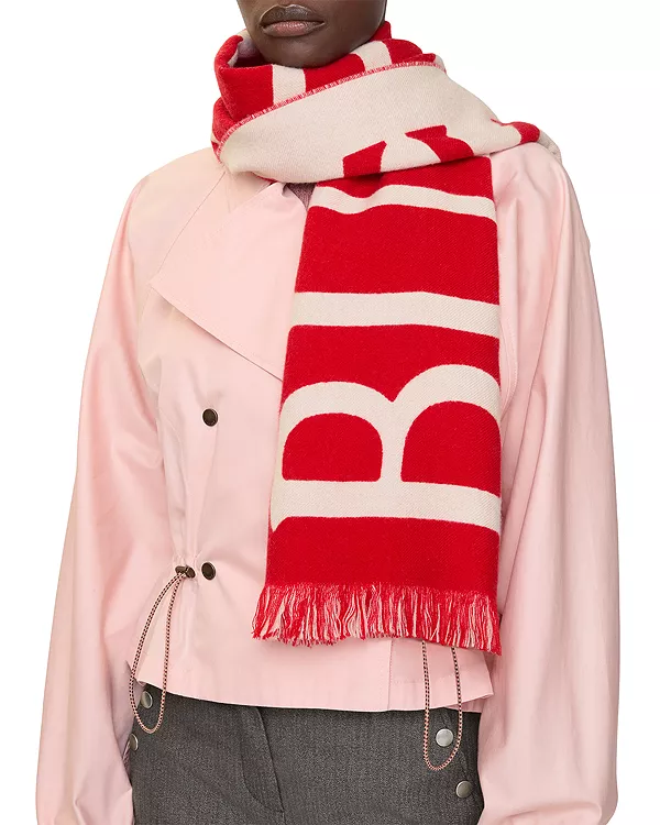 Шерстяной шарф с логотипом - эксклюзив Burberry, красный — фото 4
