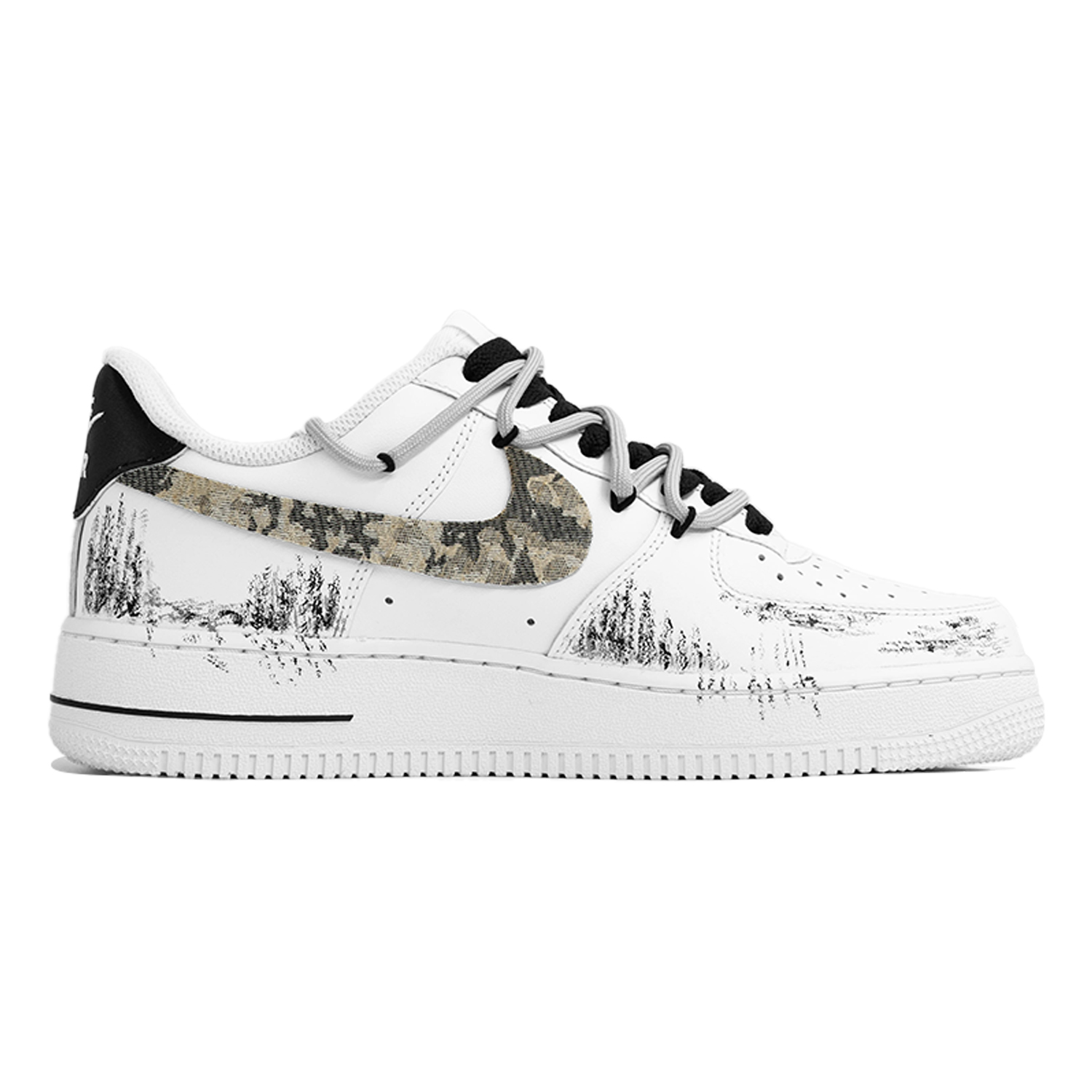 Nike Кроссовки Air Force 1 Kaleidoscope, Mist Note, Shopping Bag, износостойкие низкие, для скейтбординга, мужские, черный с белым — фото 4