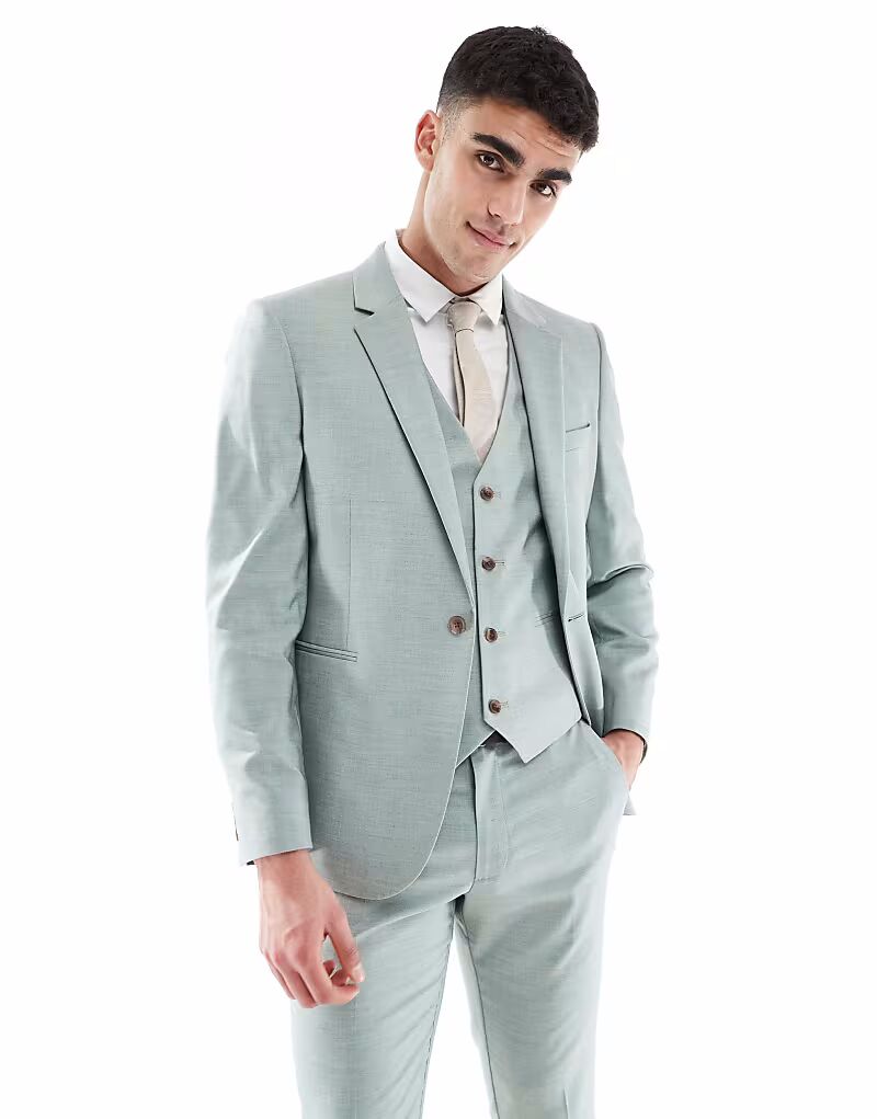 

Узкий свадебный пиджак из зеленой фактуры Asos Design
