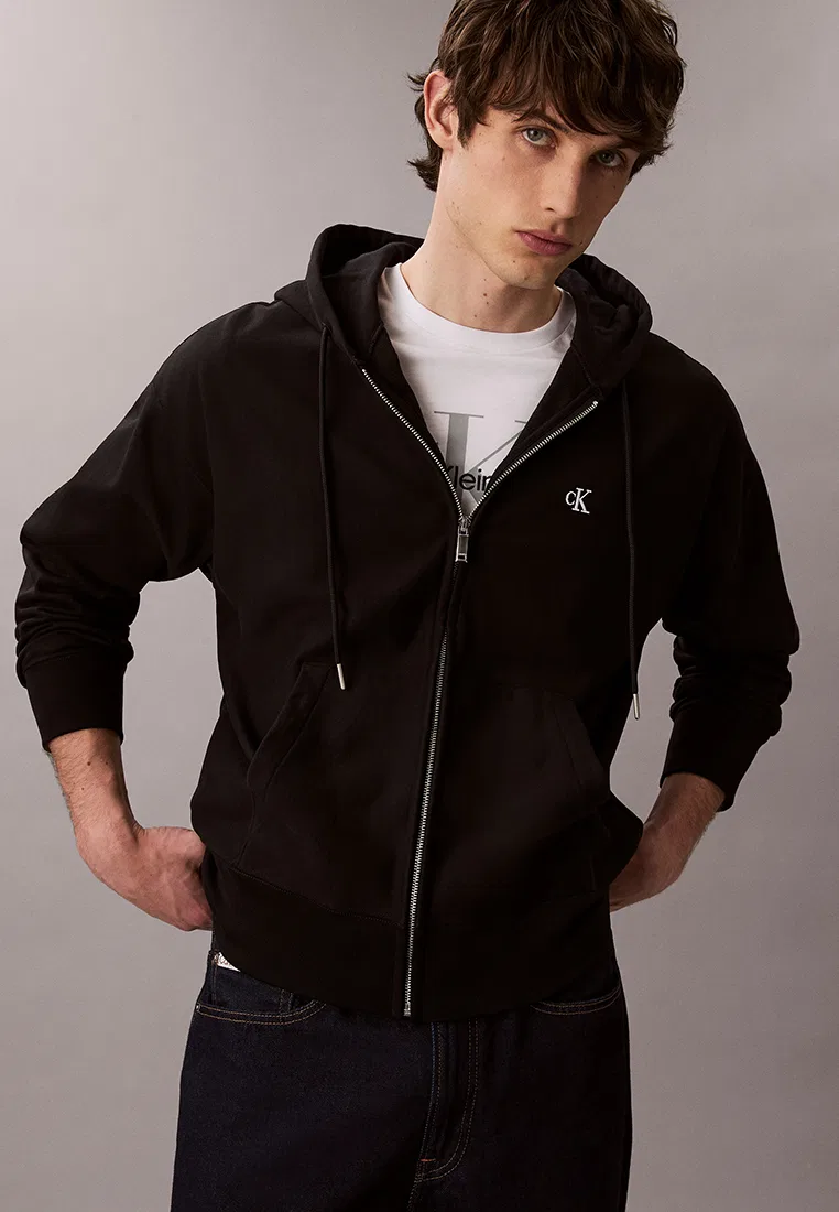 Худи, свободный крой, на молнии, Calvin Klein Jeans, черный — фото 4