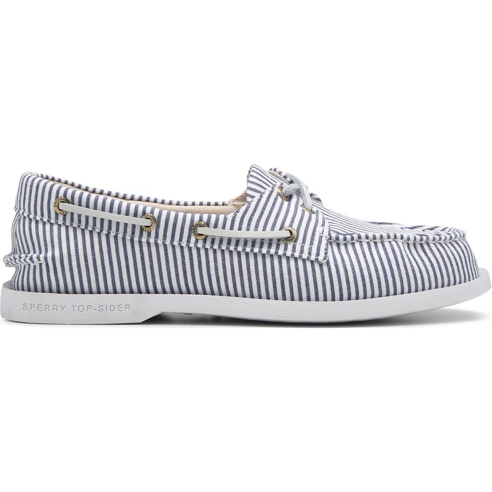Оригинальные легкие ботинки для лодки с двумя отверстиями для шнурков Sperry, navy/white stripe canvas — фото 2