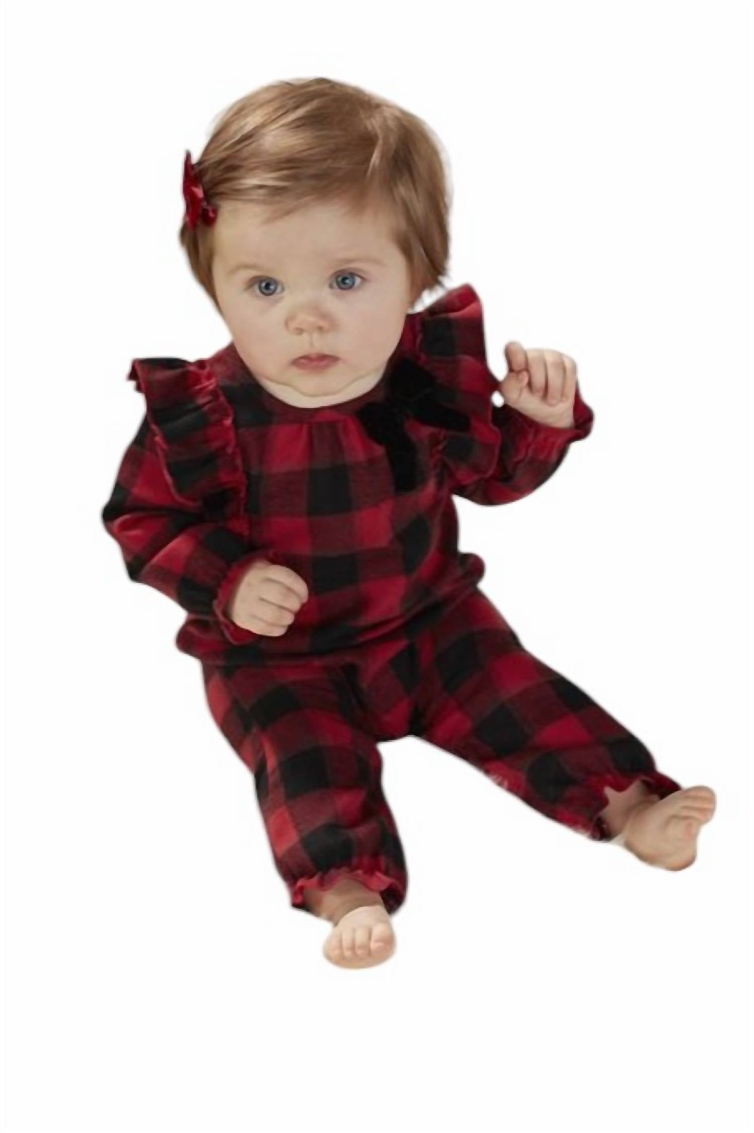 Комбинезон фланелевый в клетку Baby Buffalo Check красного цвета mudpie — фото 3