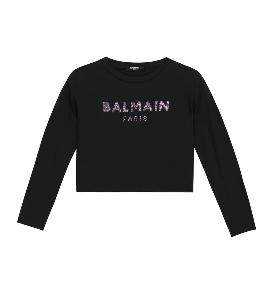 

Кроп-топ из хлопка с декоративными элементами Balmain Kids, 930-Nero