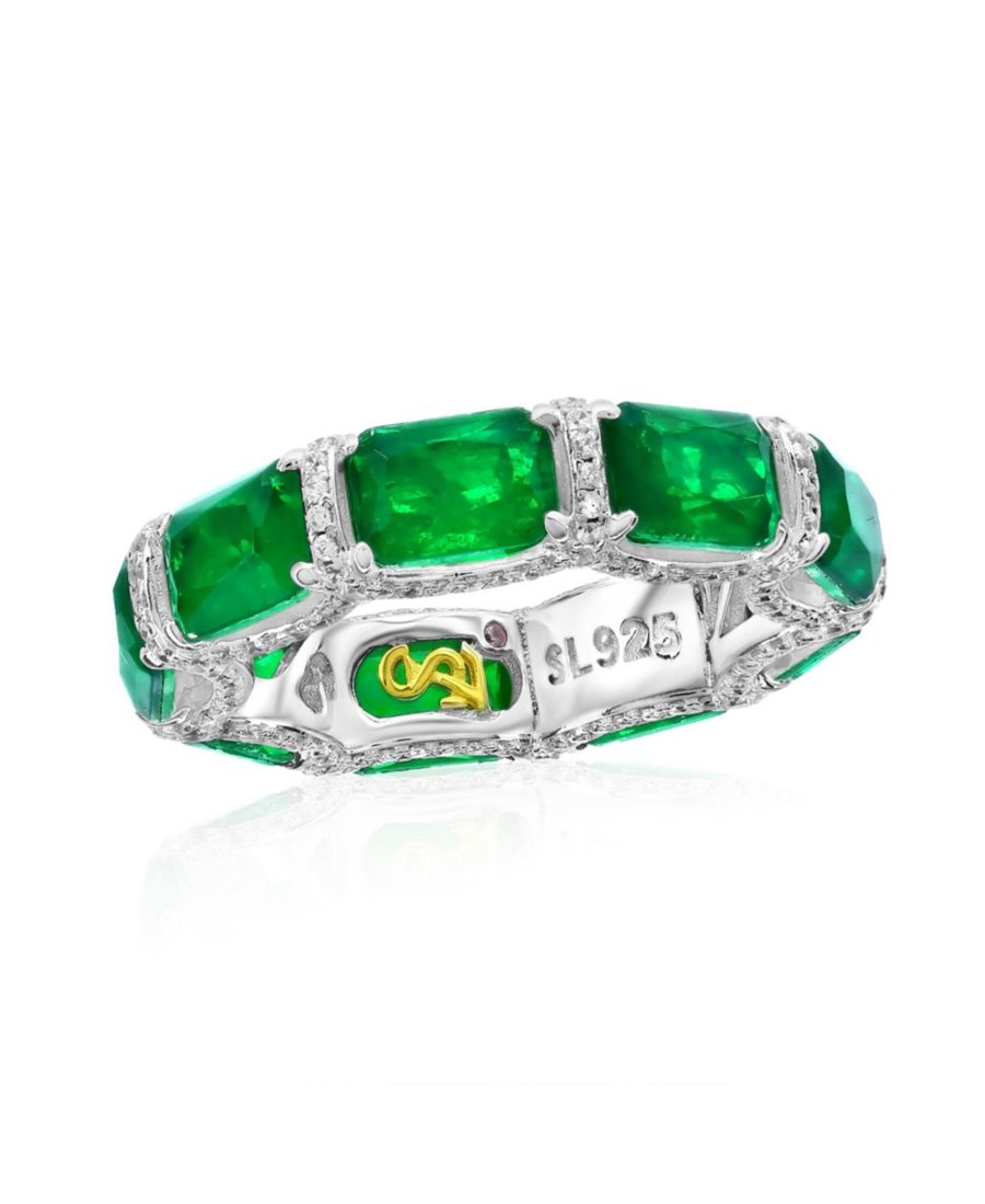 

Кольцо-дорожка из стерлингового серебра Suzy Levian Gala Collection с кубическим цирконием изумрудной огранки и инкрустацией из кубического циркония в форме буквы U Suzy Levian New York, Green